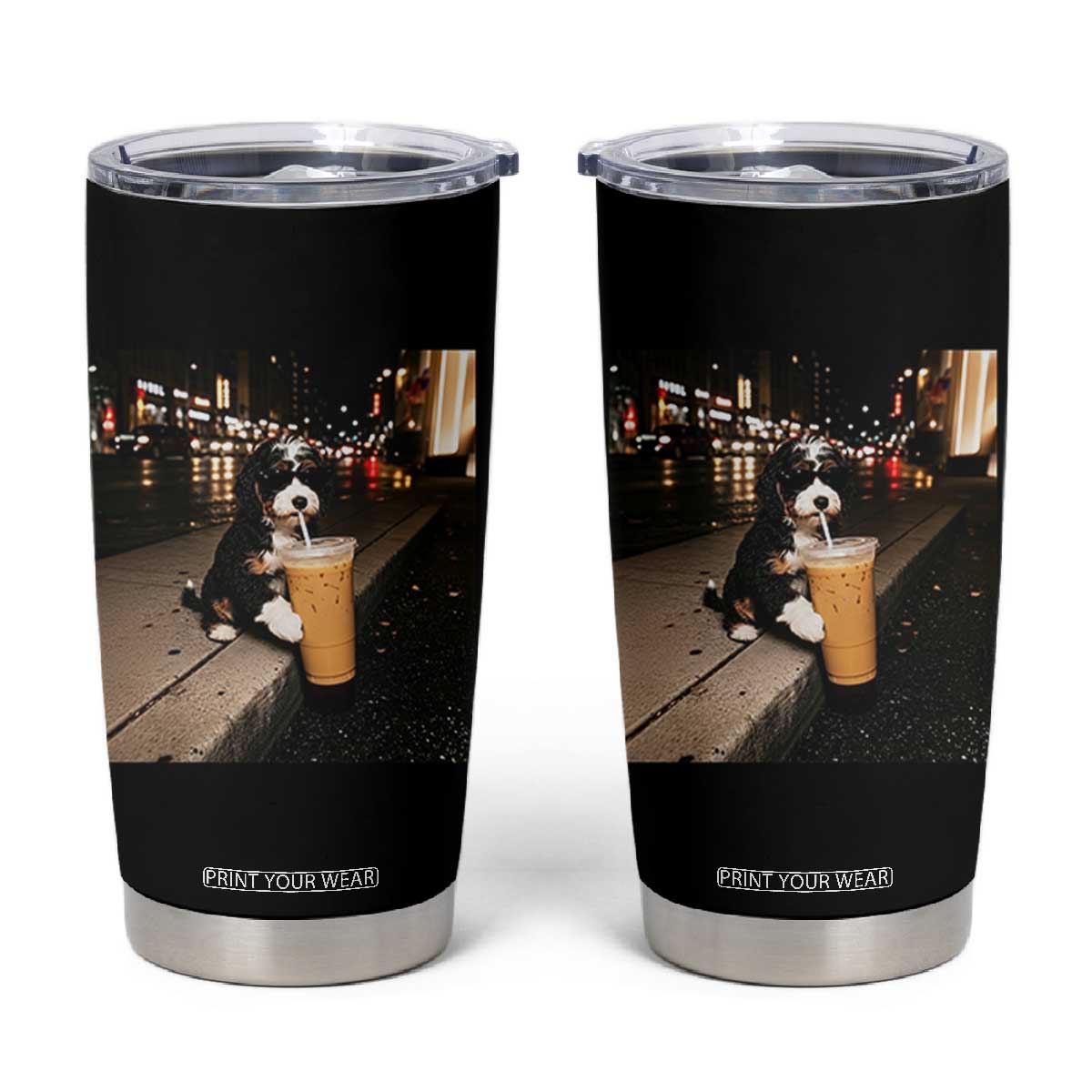 Bernedoodle Dog Drinking Iced Coffee Tumbler Cup Funny Coffee Lover Gift for Dog Moms Dads TS10 Black Print Your Wear