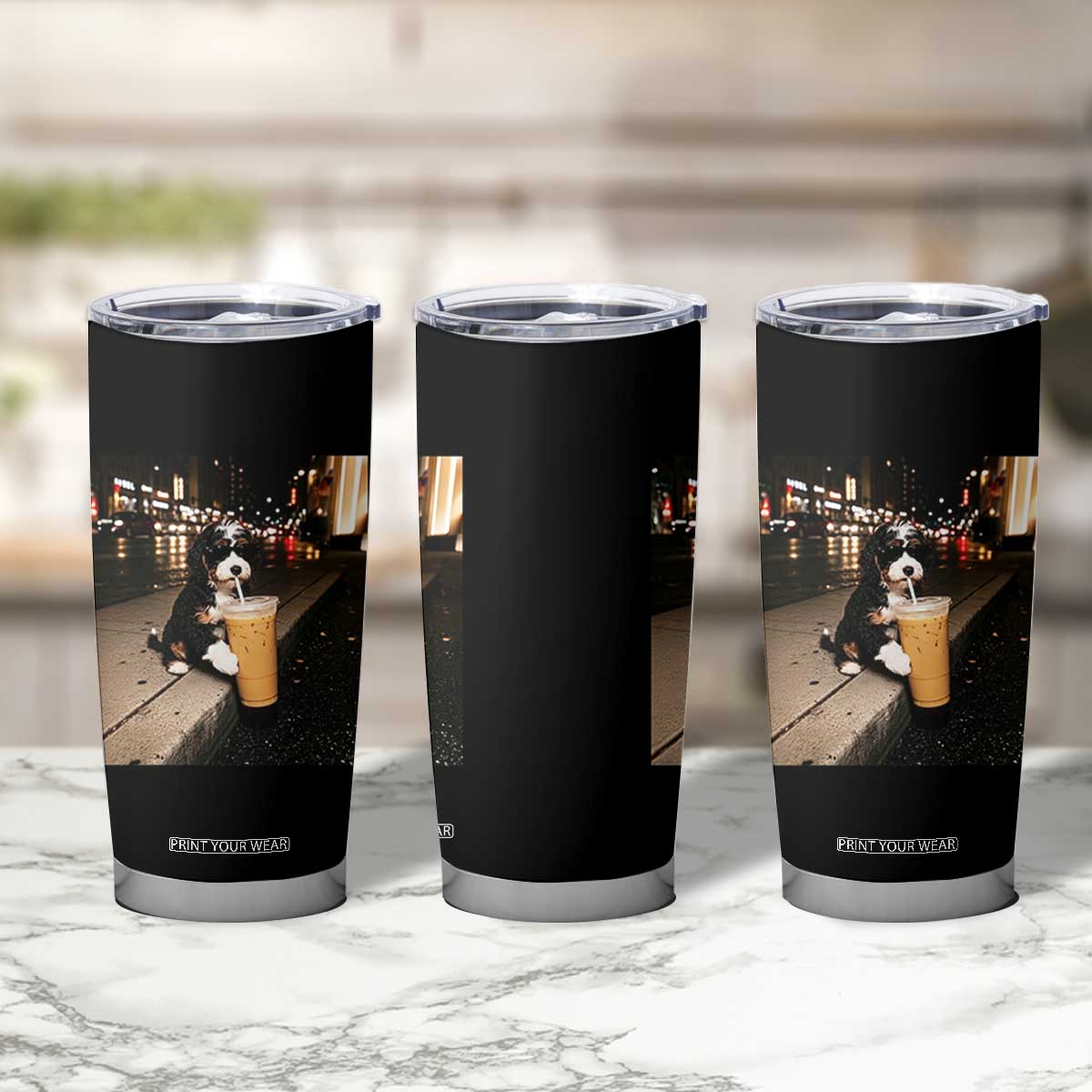 Bernedoodle Dog Drinking Iced Coffee Tumbler Cup Funny Coffee Lover Gift for Dog Moms Dads TS10 Print Your Wear