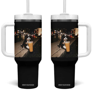 Bernedoodle Dog Drinking Iced Coffee Tumbler With Handle Funny Coffee Lover Gift for Dog Moms Dads TS10 One Size: 40 oz Black Print Your Wear