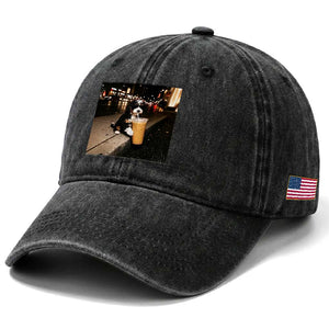 Bernedoodle Dog Drinking Iced Coffee Washed Cotton Baseball Cap Funny Coffee Lover Gift for Dog Moms Dads TS10 Print Your Wear