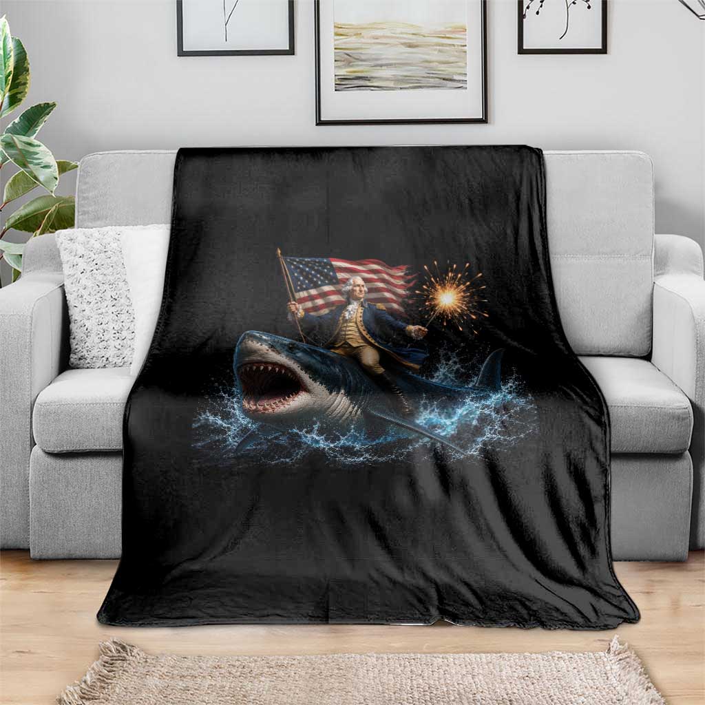 George Washington Riding Shark Throw Blanket Funny 4th Of July Independence Day 1776 Meme American Flag TS10 Print Your Wear