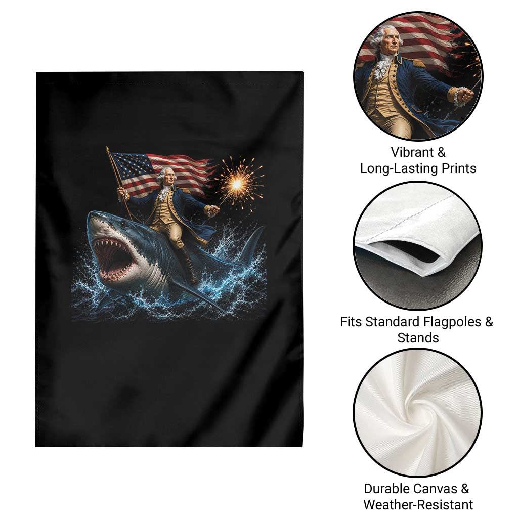 George Washington Riding Shark Garden Flag Funny 4th Of July Independence Day 1776 Meme American Flag