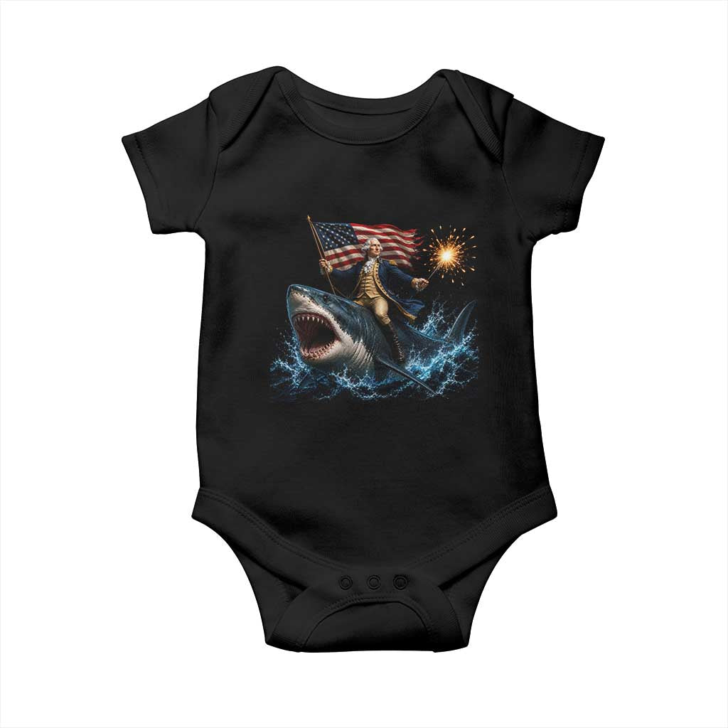 George Washington Riding Shark Baby Onesie Funny 4th Of July Independence Day 1776 Meme American Flag TS10 Black Print Your Wear
