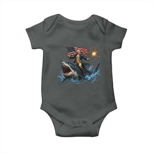 George Washington Riding Shark Baby Onesie Funny 4th Of July Independence Day 1776 Meme American Flag