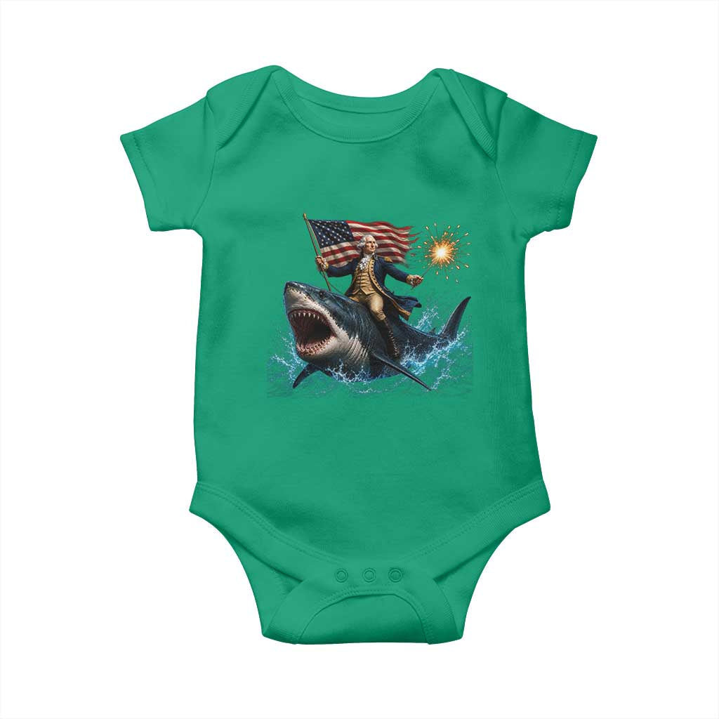 George Washington Riding Shark Baby Onesie Funny 4th Of July Independence Day 1776 Meme American Flag