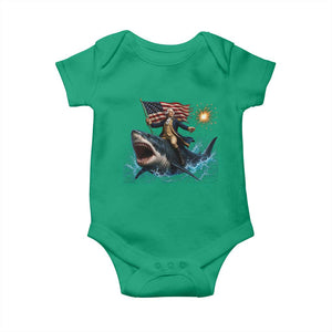 George Washington Riding Shark Baby Onesie Funny 4th Of July Independence Day 1776 Meme American Flag
