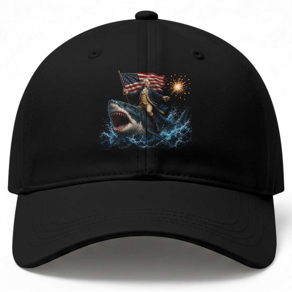 George Washington Riding Shark Baseball Cap Funny 4th Of July Independence Day 1776 Meme American Flag TS10 Print Your Wear