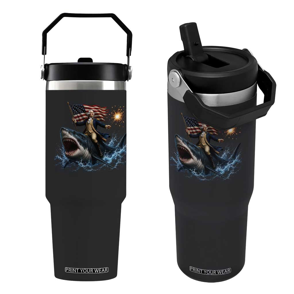 George Washington Riding Shark Flip Straw Tumbler Funny 4th Of July Independence Day 1776 Meme American Flag TS10 One Size: 30 oz Black Print Your Wear