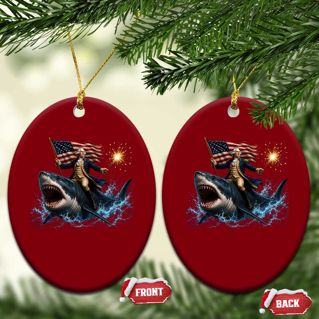 George Washington Riding Shark Ceramic Ornament Funny 4th Of July Independence Day 1776 Meme American Flag TS10 Print Your Wear