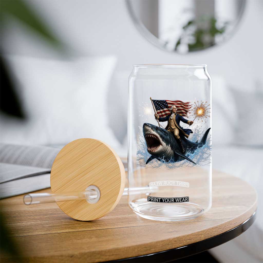 George Washington Riding Shark Glass Can Funny 4th Of July Independence Day 1776 Meme American Flag