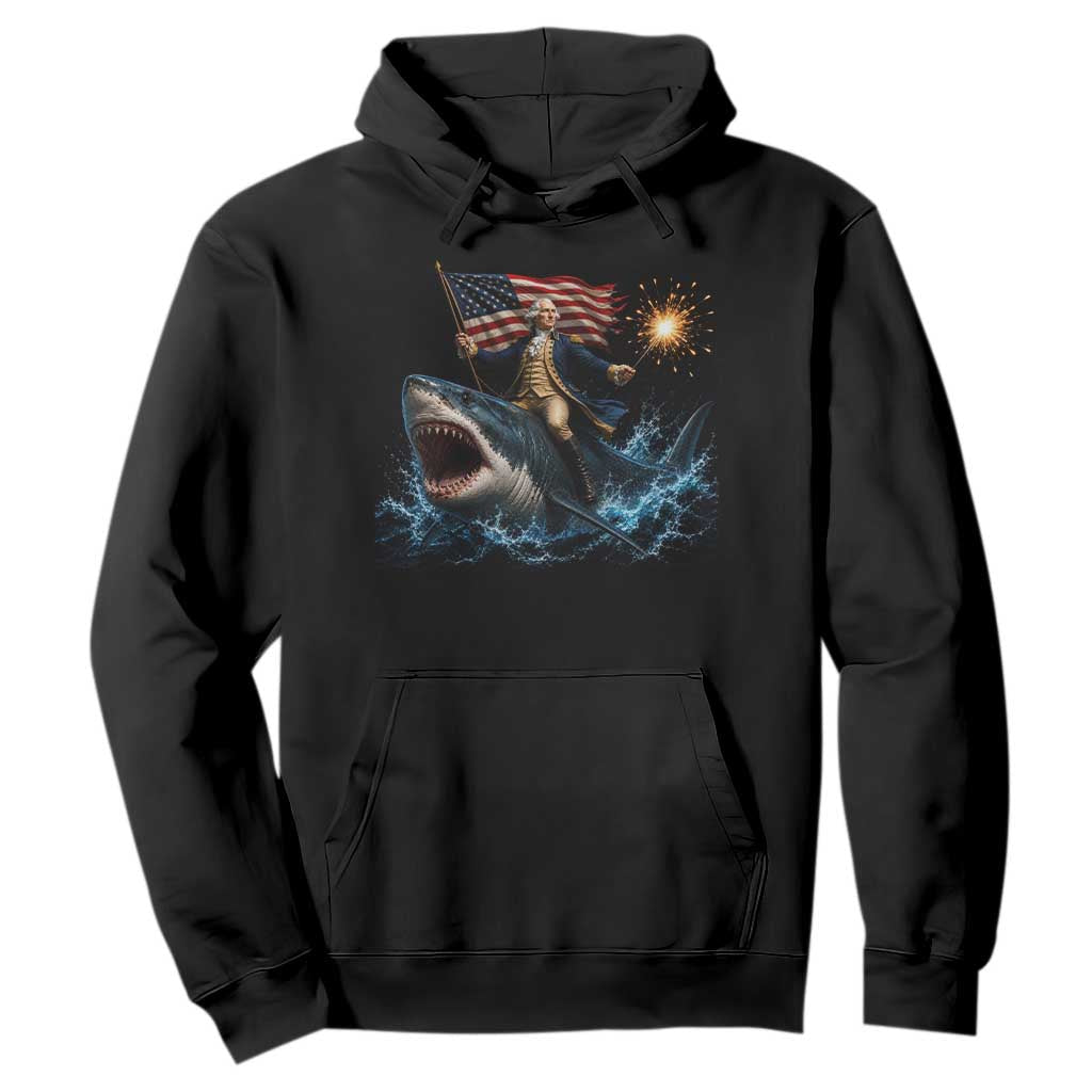 George Washington Riding Shark Hoodie Funny 4th Of July Independence Day 1776 Meme American Flag