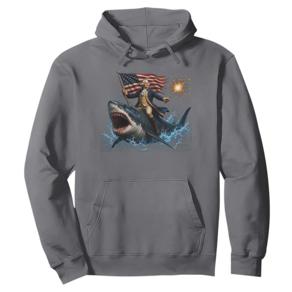 George Washington Riding Shark Hoodie Funny 4th Of July Independence Day 1776 Meme American Flag