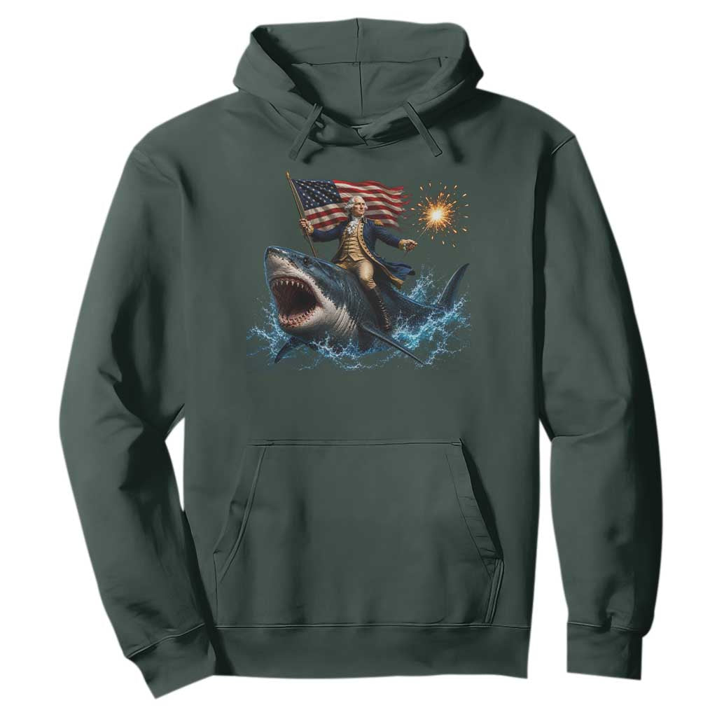 George Washington Riding Shark Hoodie Funny 4th Of July Independence Day 1776 Meme American Flag