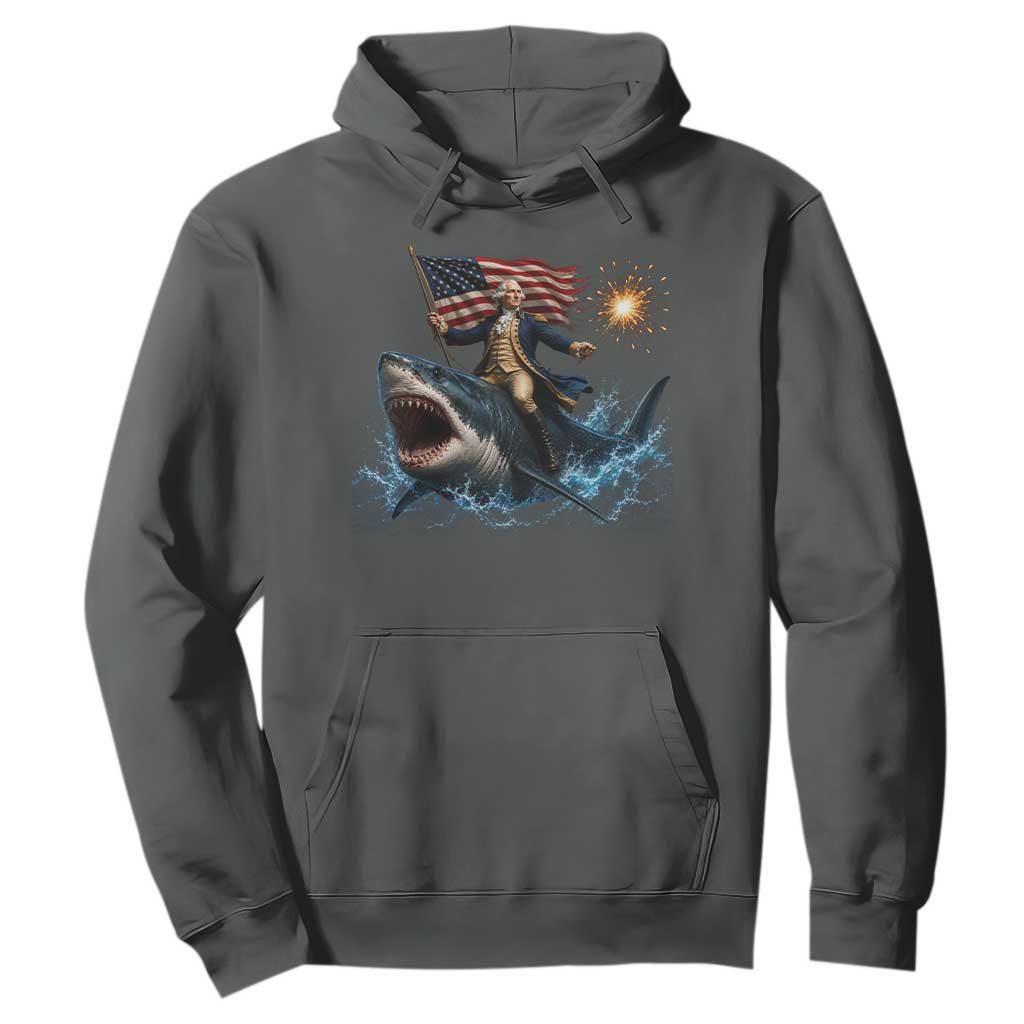 George Washington Riding Shark Hoodie Funny 4th Of July Independence Day 1776 Meme American Flag