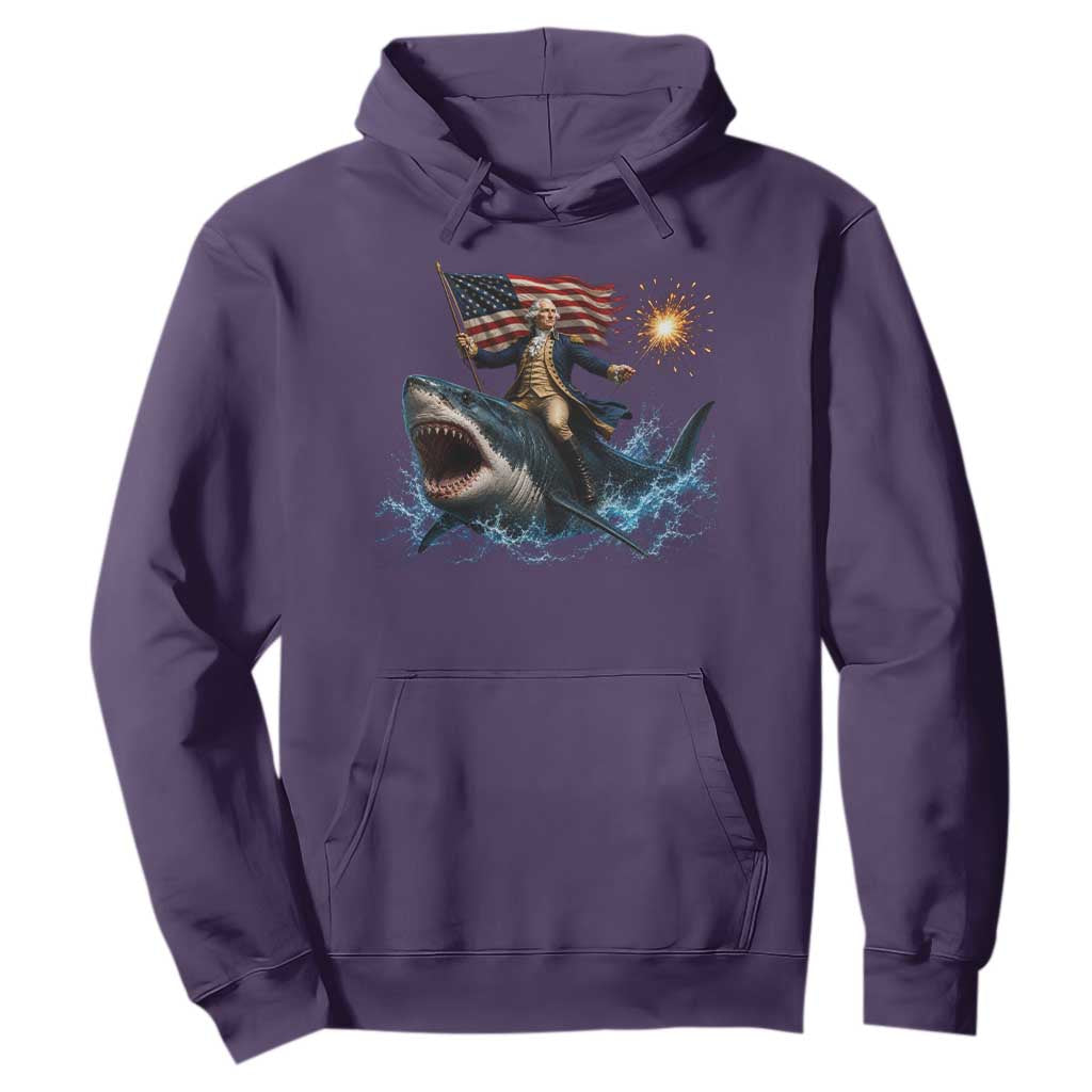 George Washington Riding Shark Hoodie Funny 4th Of July Independence Day 1776 Meme American Flag