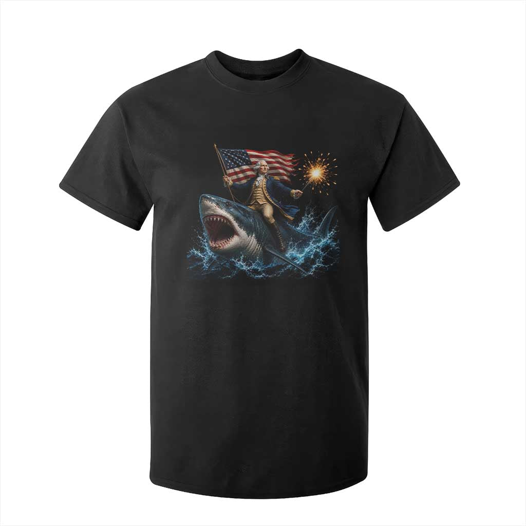 George Washington Riding Shark T Shirt For Kid Funny 4th Of July Independence Day 1776 Meme American Flag TS10 Black Print Your Wear