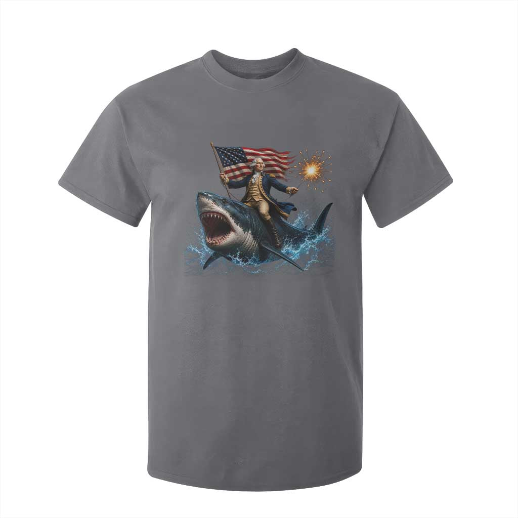 George Washington Riding Shark T Shirt For Kid Funny 4th Of July Independence Day 1776 Meme American Flag