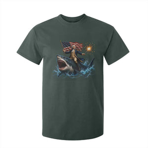 George Washington Riding Shark T Shirt For Kid Funny 4th Of July Independence Day 1776 Meme American Flag