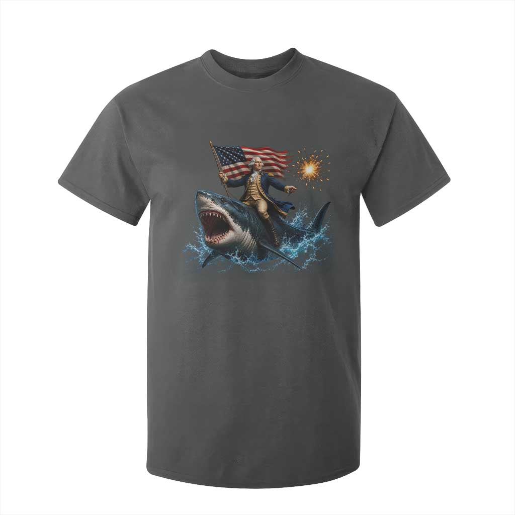 George Washington Riding Shark T Shirt For Kid Funny 4th Of July Independence Day 1776 Meme American Flag