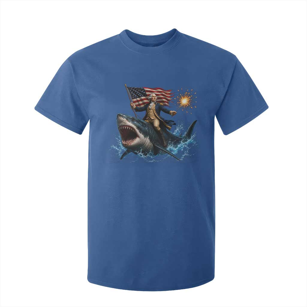 George Washington Riding Shark T Shirt For Kid Funny 4th Of July Independence Day 1776 Meme American Flag
