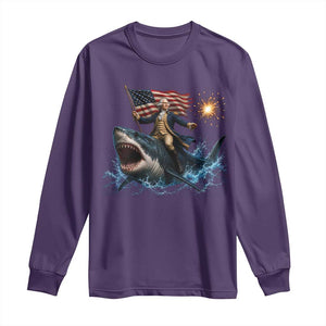 George Washington Riding Shark Long Sleeve Shirt Funny 4th Of July Independence Day 1776 Meme American Flag