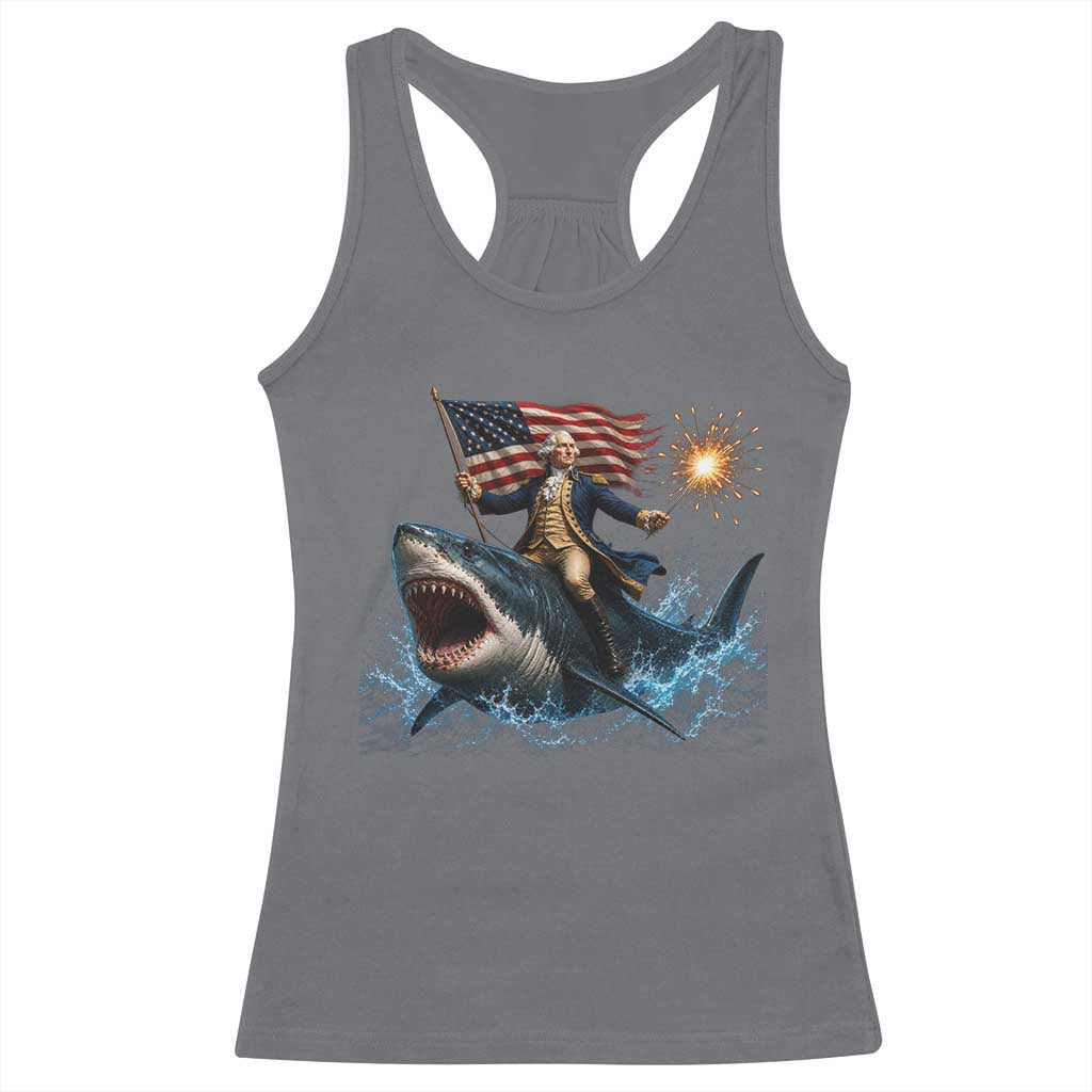 George Washington Riding Shark Racerback Tank Top Funny 4th Of July Independence Day 1776 Meme American Flag