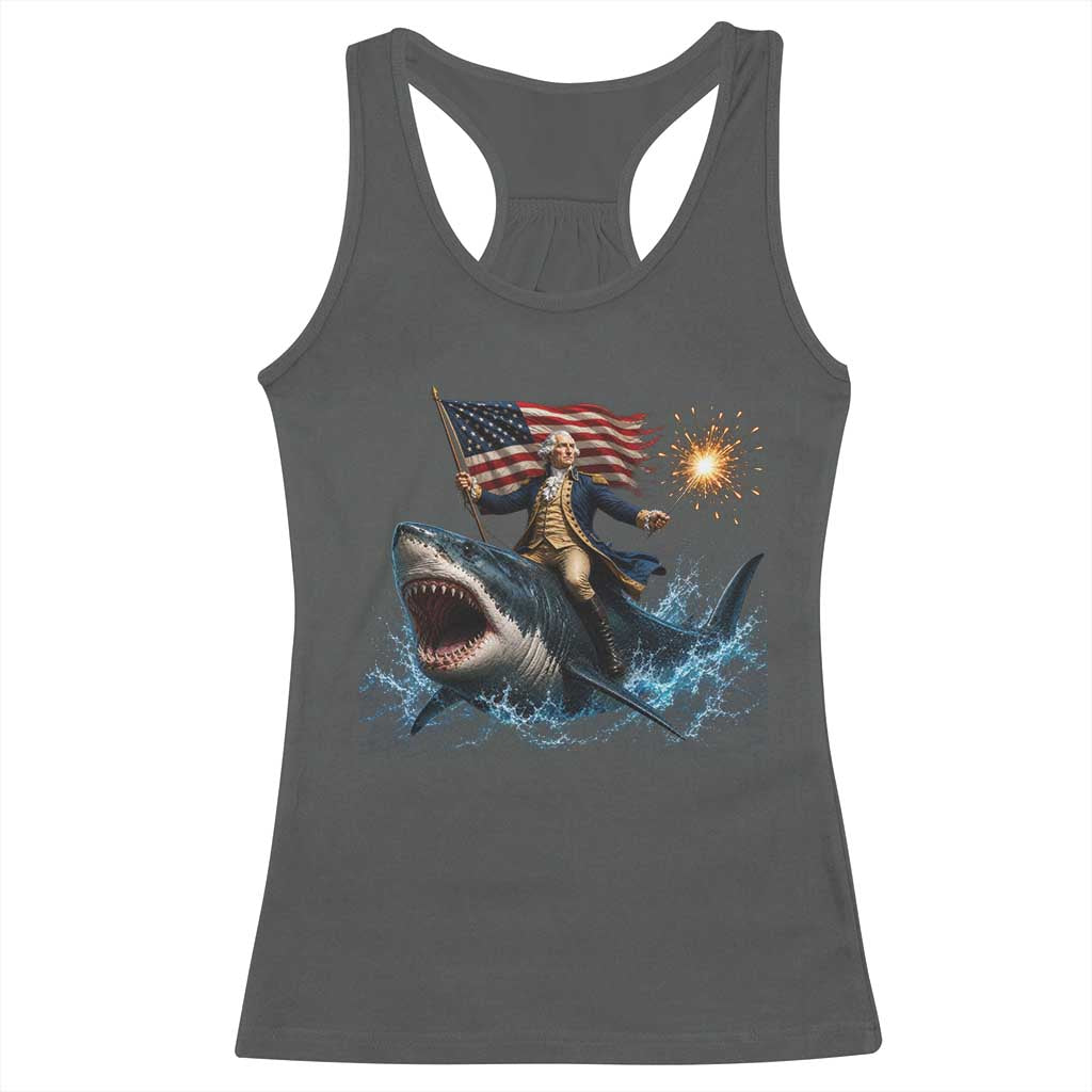 George Washington Riding Shark Racerback Tank Top Funny 4th Of July Independence Day 1776 Meme American Flag