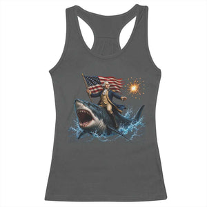 George Washington Riding Shark Racerback Tank Top Funny 4th Of July Independence Day 1776 Meme American Flag