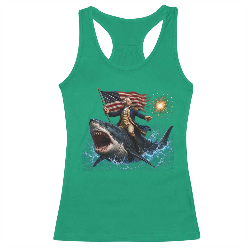 George Washington Riding Shark Racerback Tank Top Funny 4th Of July Independence Day 1776 Meme American Flag