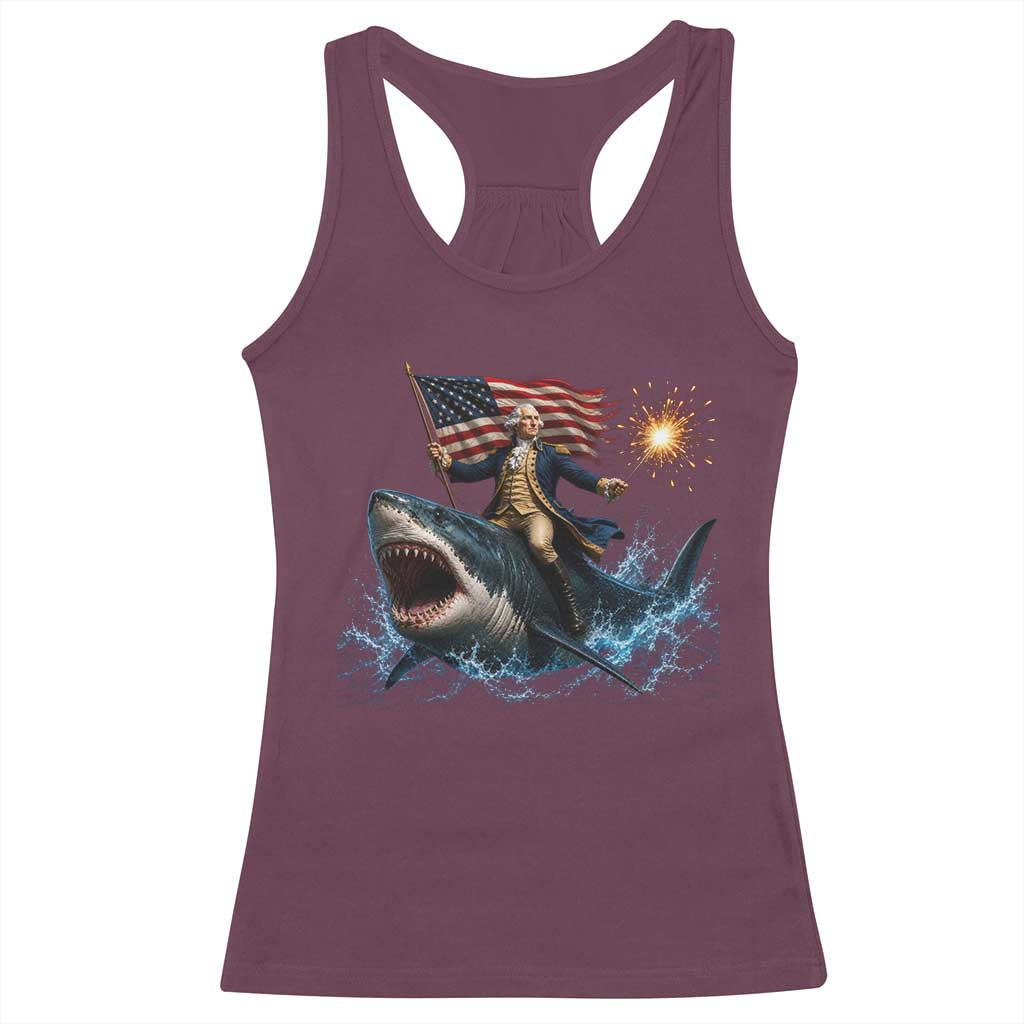 George Washington Riding Shark Racerback Tank Top Funny 4th Of July Independence Day 1776 Meme American Flag