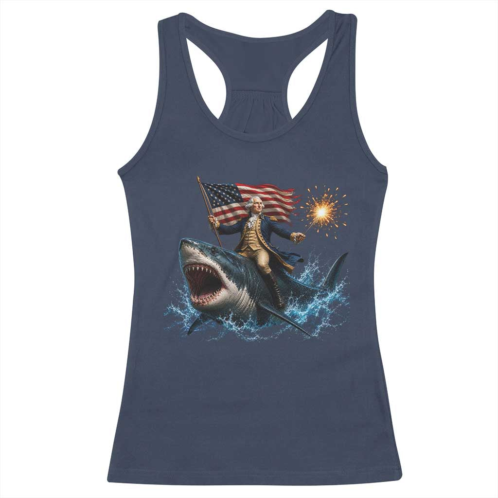 George Washington Riding Shark Racerback Tank Top Funny 4th Of July Independence Day 1776 Meme American Flag