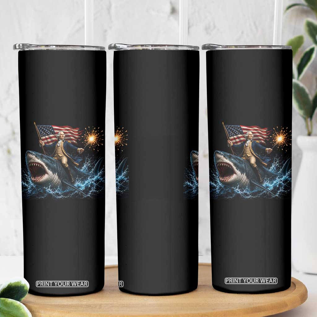 George Washington Riding Shark Skinny Tumbler Funny 4th Of July Independence Day 1776 Meme American Flag