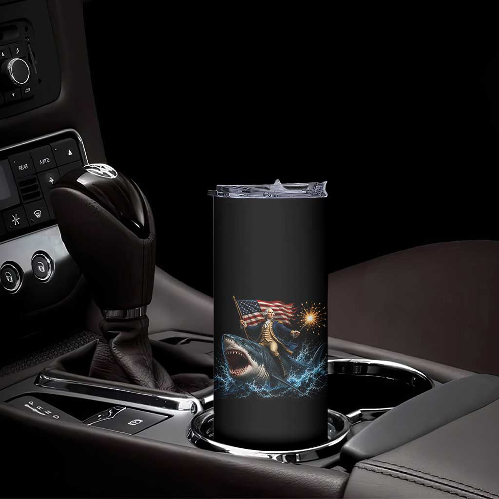 George Washington Riding Shark Skinny Tumbler Funny 4th Of July Independence Day 1776 Meme American Flag