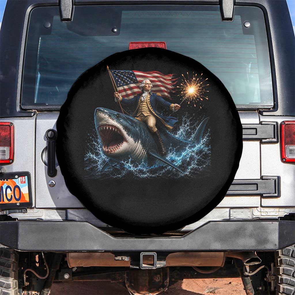 George Washington Riding Shark Spare Tire Cover Funny 4th Of July Independence Day 1776 Meme American Flag