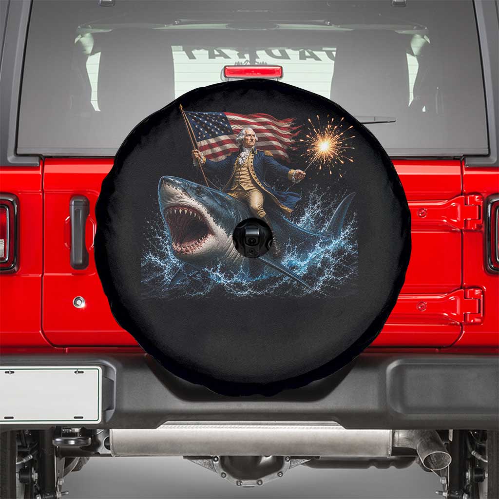 George Washington Riding Shark Spare Tire Cover Funny 4th Of July Independence Day 1776 Meme American Flag