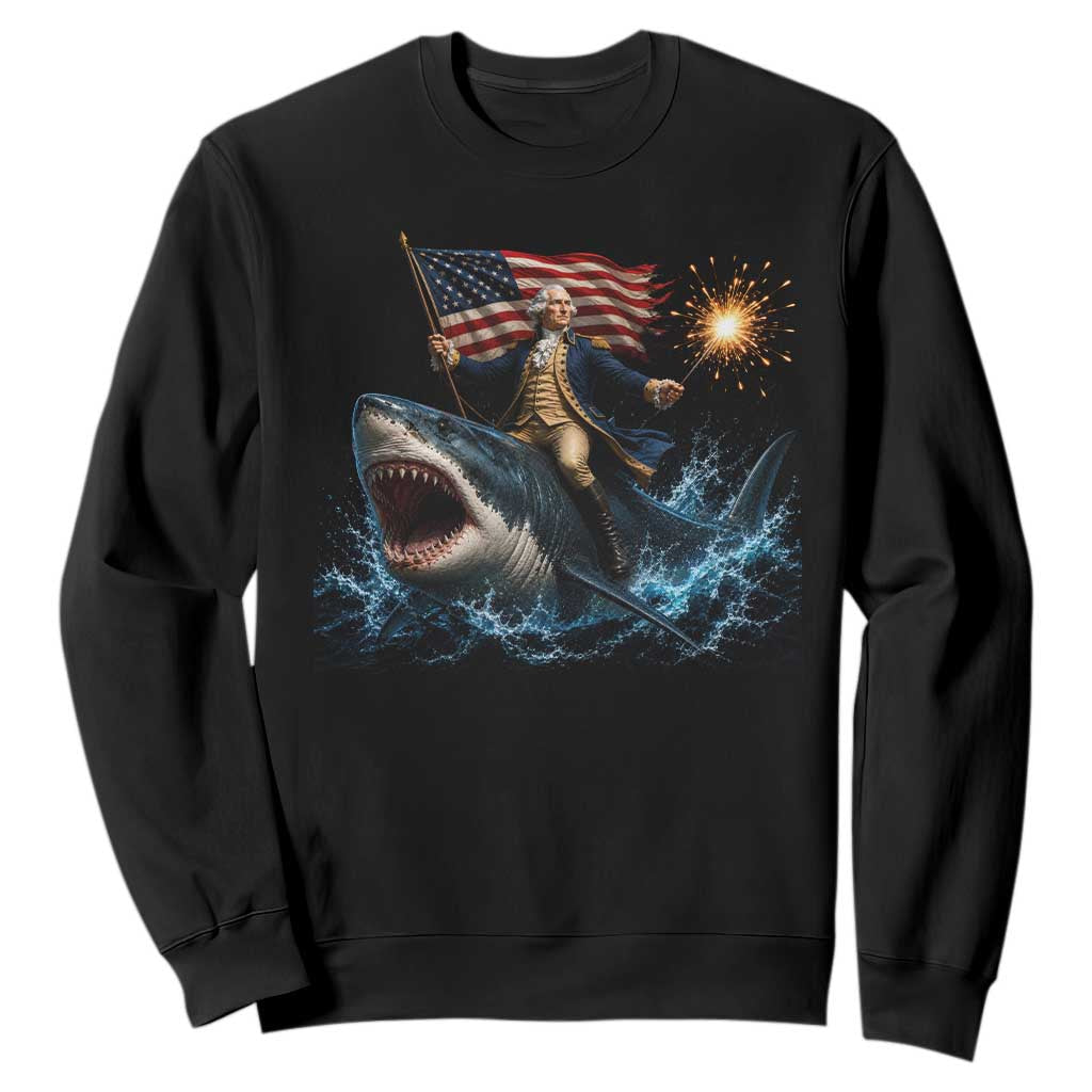 George Washington Riding Shark Sweatshirt Funny 4th Of July Independence Day 1776 Meme American Flag