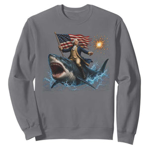 George Washington Riding Shark Sweatshirt Funny 4th Of July Independence Day 1776 Meme American Flag