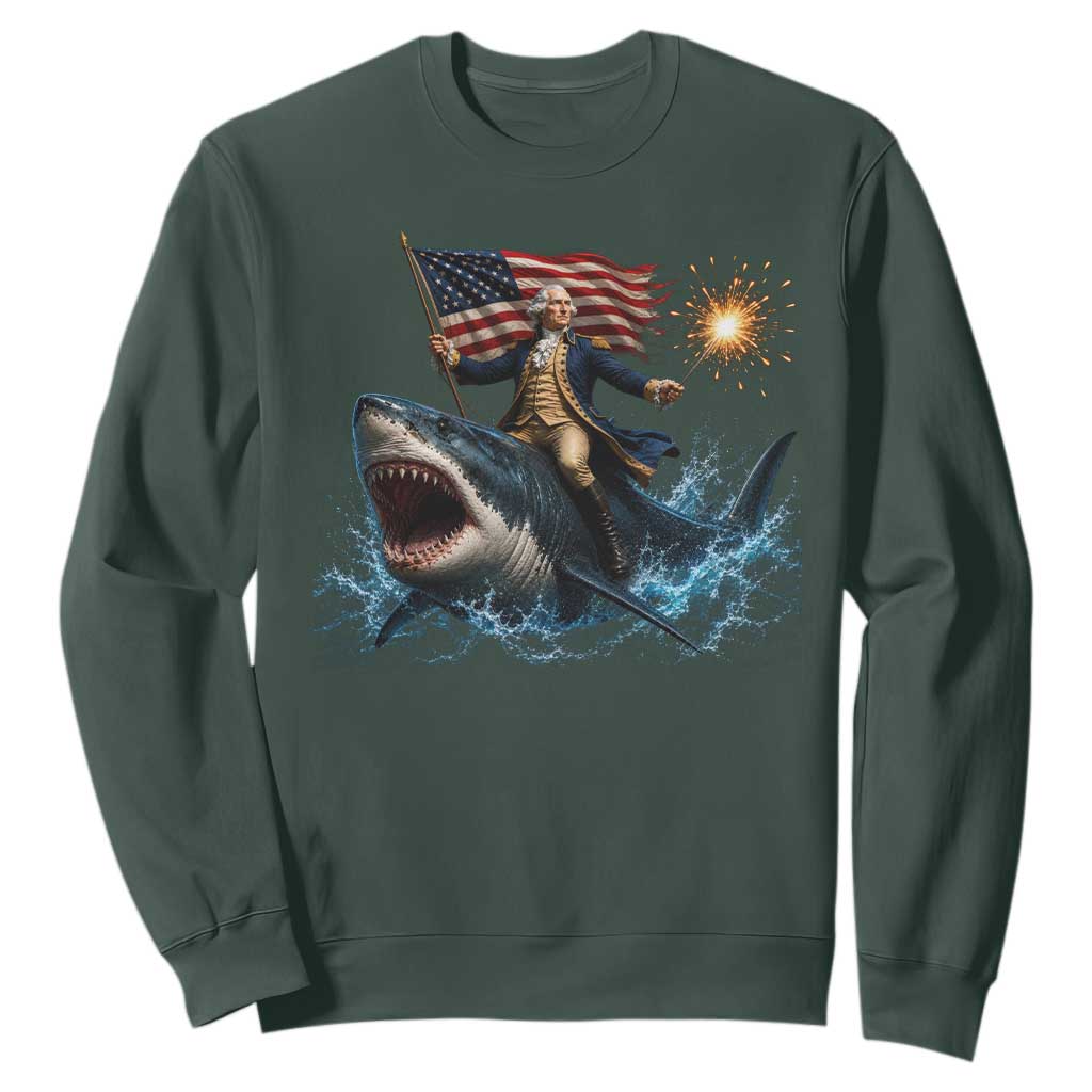 George Washington Riding Shark Sweatshirt Funny 4th Of July Independence Day 1776 Meme American Flag