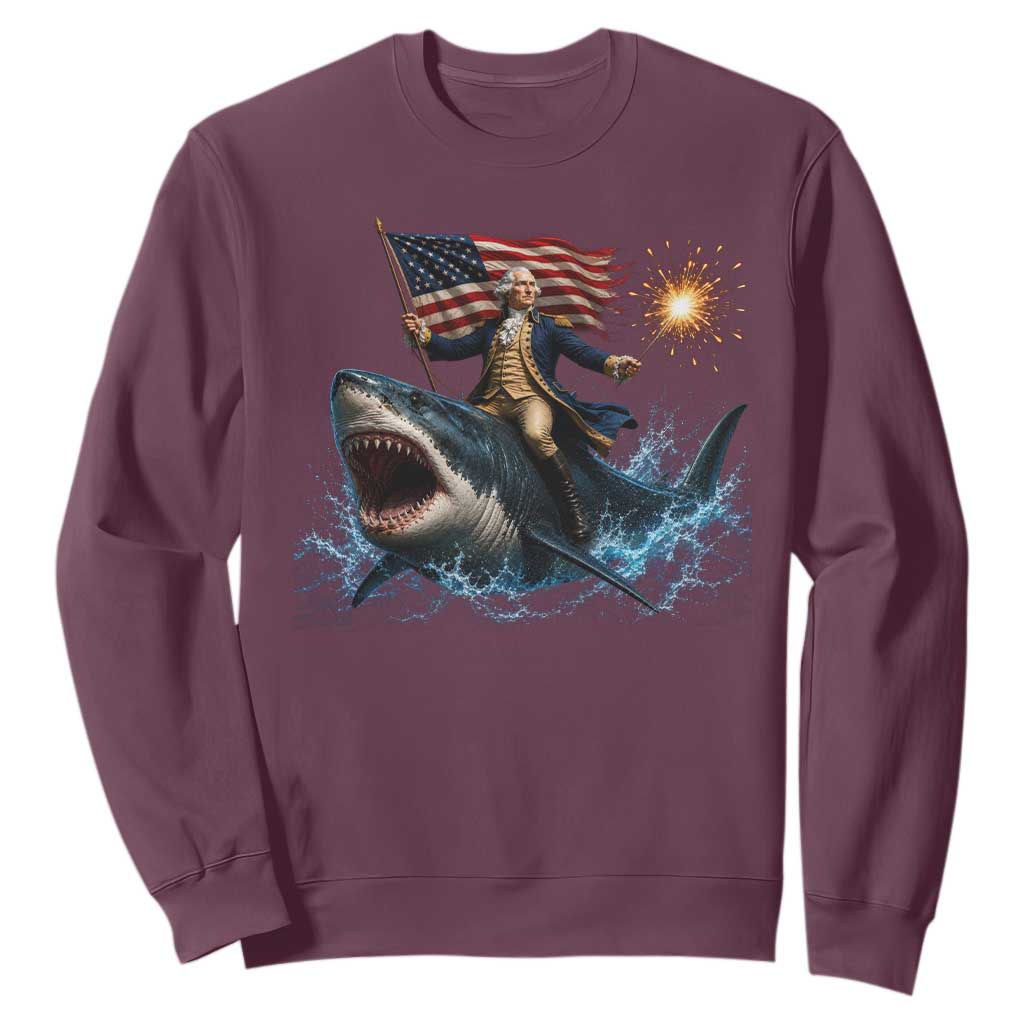 George Washington Riding Shark Sweatshirt Funny 4th Of July Independence Day 1776 Meme American Flag