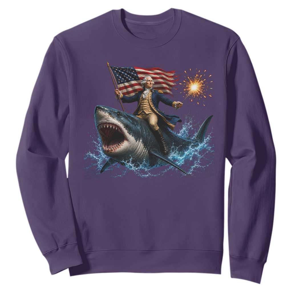 George Washington Riding Shark Sweatshirt Funny 4th Of July Independence Day 1776 Meme American Flag