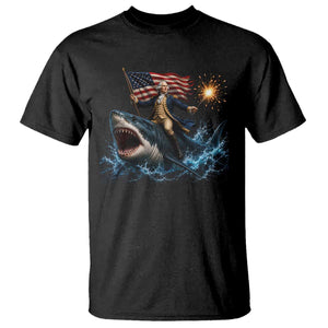 George Washington Riding Shark T Shirt Funny 4th Of July Independence Day 1776 Meme American Flag
