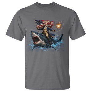 George Washington Riding Shark T Shirt Funny 4th Of July Independence Day 1776 Meme American Flag