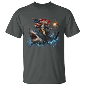 George Washington Riding Shark T Shirt Funny 4th Of July Independence Day 1776 Meme American Flag