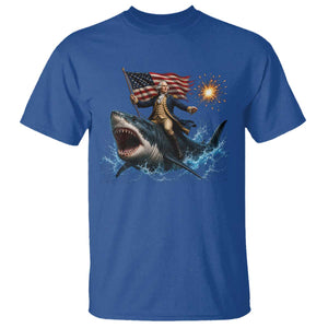 George Washington Riding Shark T Shirt Funny 4th Of July Independence Day 1776 Meme American Flag