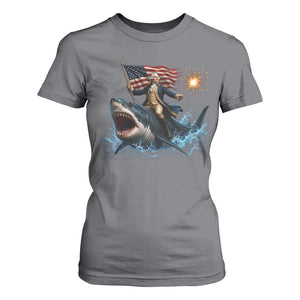 George Washington Riding Shark T Shirt For Women Funny 4th Of July Independence Day 1776 Meme American Flag