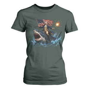 George Washington Riding Shark T Shirt For Women Funny 4th Of July Independence Day 1776 Meme American Flag