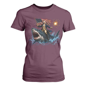 George Washington Riding Shark T Shirt For Women Funny 4th Of July Independence Day 1776 Meme American Flag