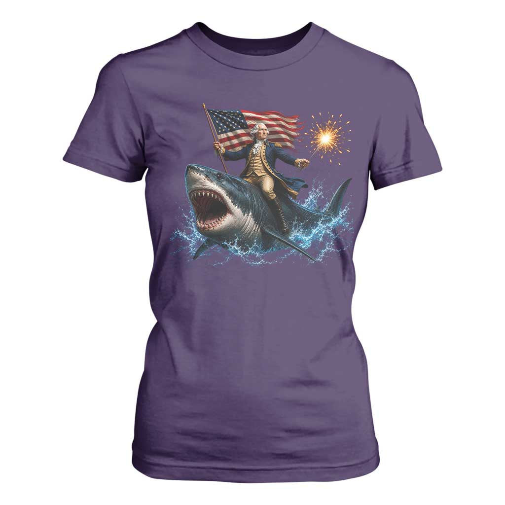 George Washington Riding Shark T Shirt For Women Funny 4th Of July Independence Day 1776 Meme American Flag