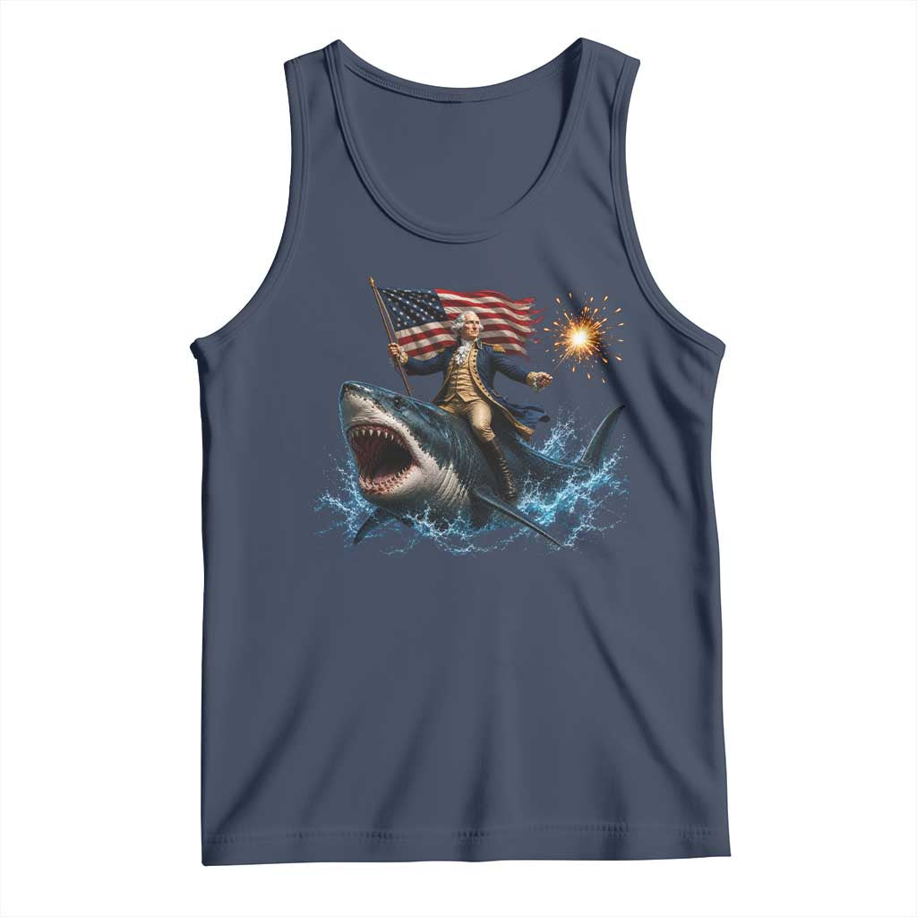 George Washington Riding Shark Tank Top Funny 4th Of July Independence Day 1776 Meme American Flag