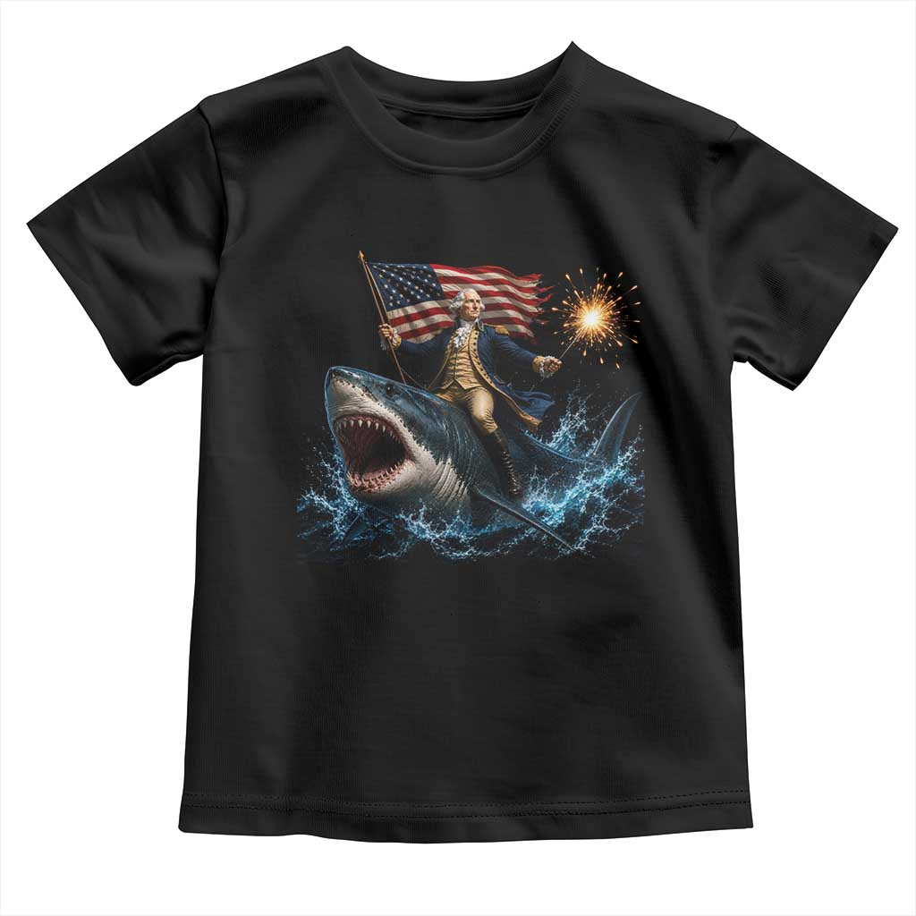 George Washington Riding Shark Toddler T Shirt Funny 4th Of July Independence Day 1776 Meme American Flag